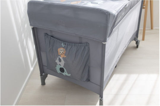 FreeOn Кошара за игра 2 Нива с Матрак Сива 125x65см