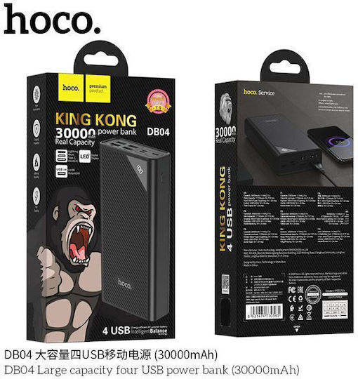 Hoco DB04 Power Bank 30000mAh with 4 USB-A Ports and 3 USB-C Ports Black