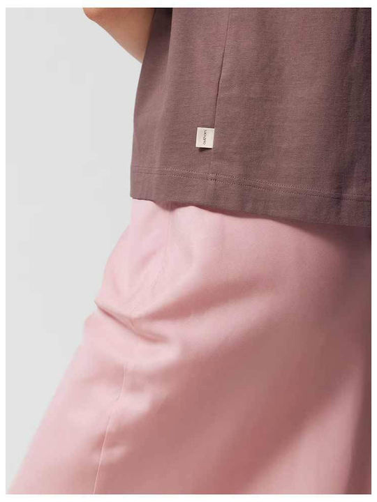 Women's Blouse Cotton Short Sleeve Brown