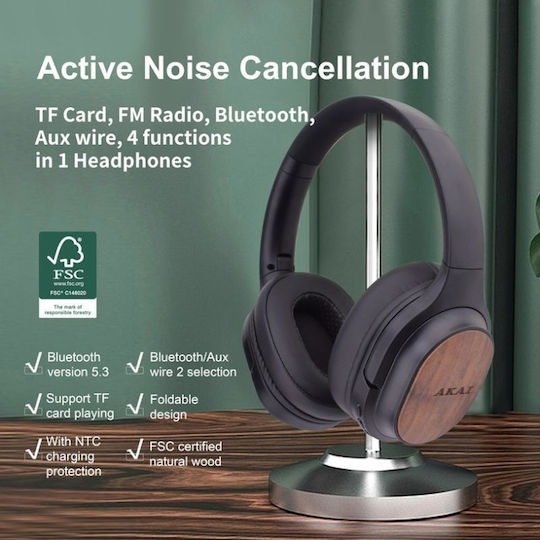 Akai Proffesional Bluetooth Wireless Over Ear Headphones with Radio with 13 hours of Operation Silver