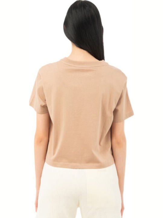 Bluze Damă Crop Top Bumbac Mâneci Scurte Bej