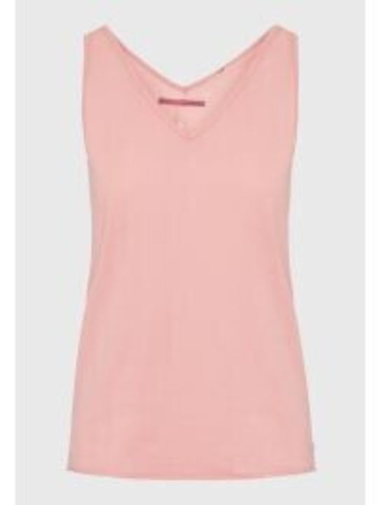 Funky Buddha Women's Blouse Cotton Sleeveless with V Neck Pink Blossom