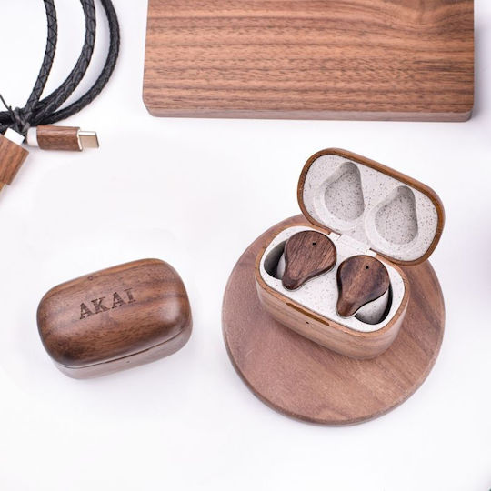 Akai Proffesional BTE-W300ENC In-ear Bluetooth Handsfree Earphones with Charging Case Bamboo