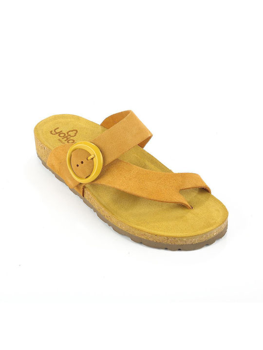 Yokono Leather Women's Flat Sandals in Yellow Color