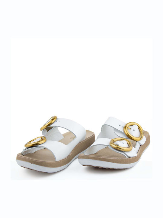 Fantasy Sandals Leather Women's Flat Sandals in White Color