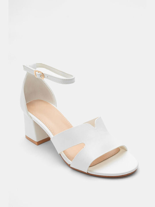 Luigi Synthetic Leather Women's Sandals with Ankle Strap White with Medium Heel