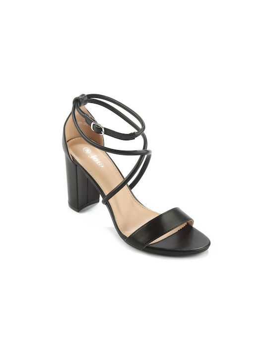 Fshoes Synthetic Leather Women's Sandals with Ankle Strap Black