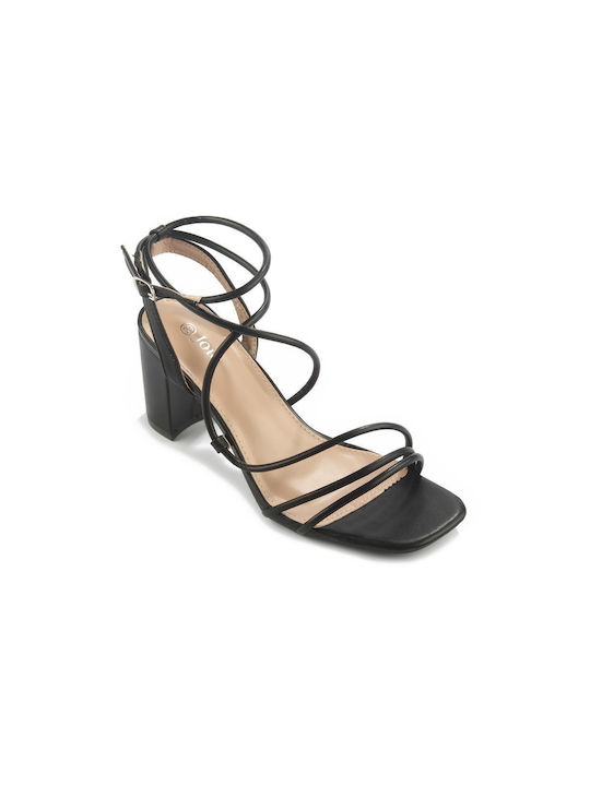 Fshoes Synthetic Leather Women's Sandals with Ankle Strap Black