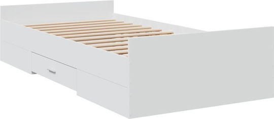Einzelbett aus Holz mit Lattenrost Weiß mit Tablare für Matratze 75x190cm