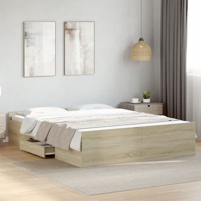 Bed Base Double made of Wood Beige 150x200cm. with Storage Space