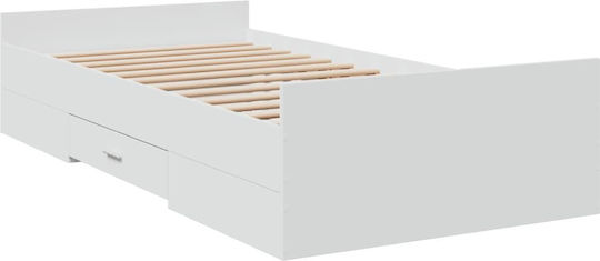 Einzelbett aus Holz mit Lattenrost Weiß mit Tablare für Matratze 75x190cm