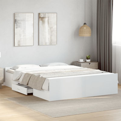 Bed Base Double made of Wood White 150x200cm. with Storage Space