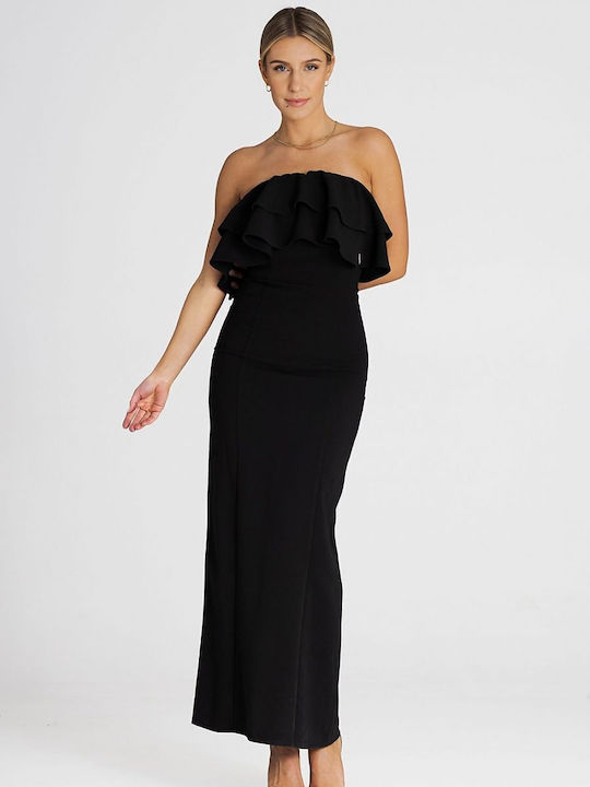 Figl Abendkleid Trägerlos mit Rüschen Black