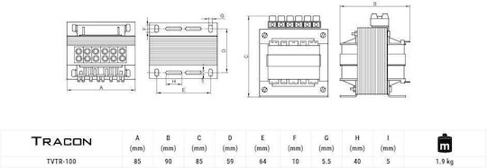 Transformator Tvtr-100-d 230v 230v 24-42-110v