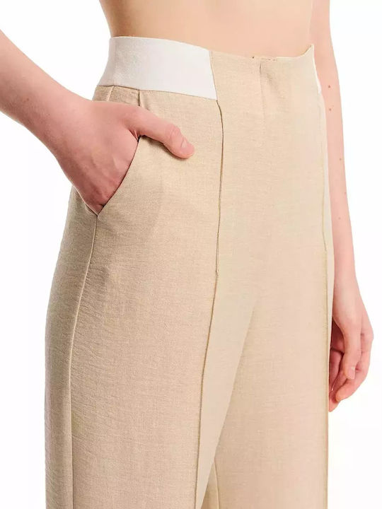 Forel Women's Fabric Trousers in Straight Line Beige