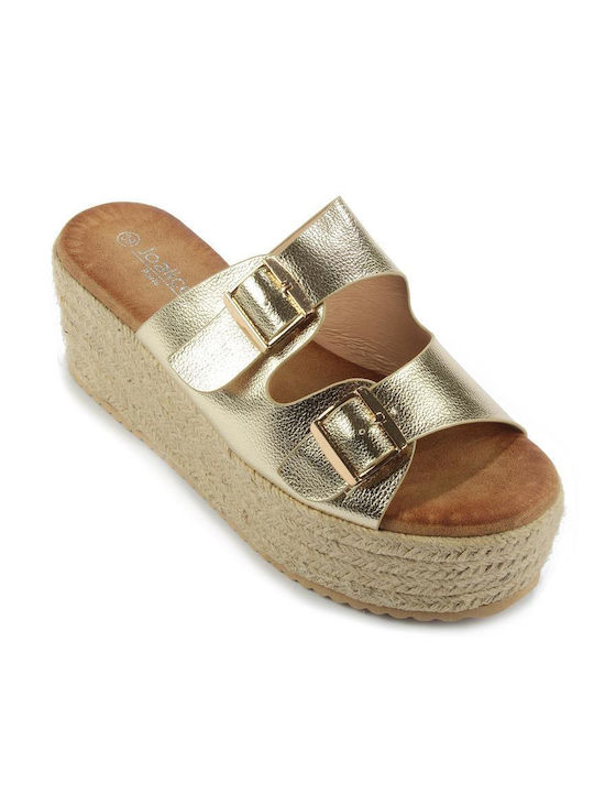 Fshoes Women's Synthetic Leather Platform Wedge Sandals Gold