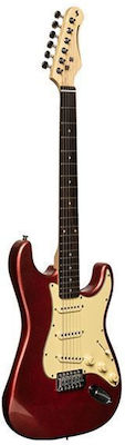 Stagg SES-30 Chitară Electrică cu Forma Stratocaster și Configurație de Pickup-uri SSS Candy Apple Red G00ST00013