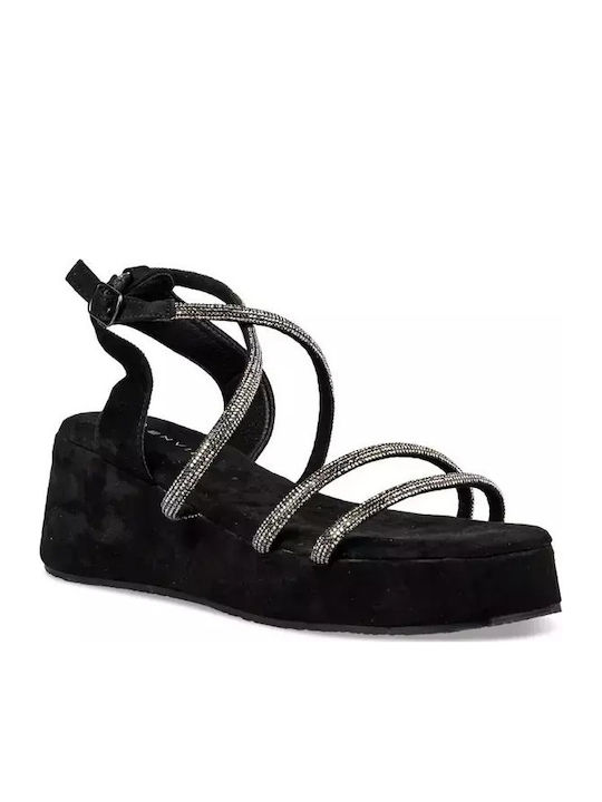 Women's Synthetic Leather Ankle Strap Platforms Black