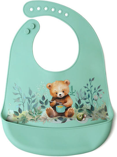 Kiokids Waterproof Bib Silicone with Button & Pocket Mint for 4 m+