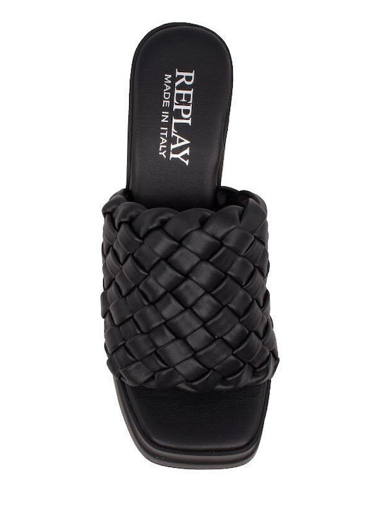 Klaudia Mules with Chunky High Heel in Black Color