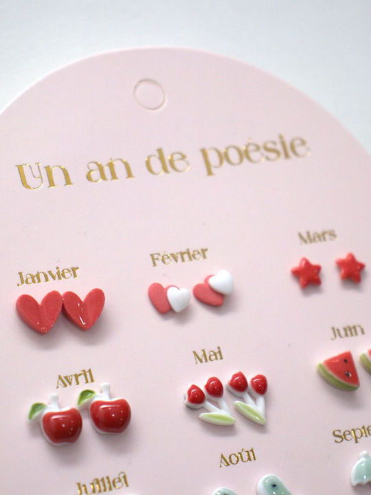 Yuko.b Card 12 Pairs of Earrings A Year Red Poetry