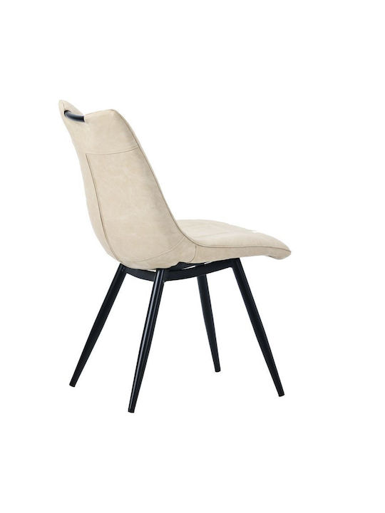 Nely Dining Room Artificial Leather Chair Ανοιχτό Μπεζ-πόδι Μαύρο 45x61x85cm