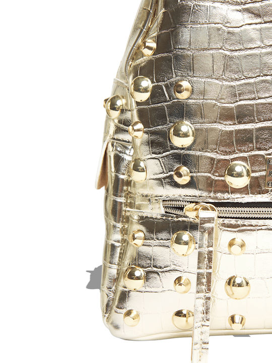 Croco Backpack Large Γυναικεία Τσάντα Πλάτης Χρυσή
