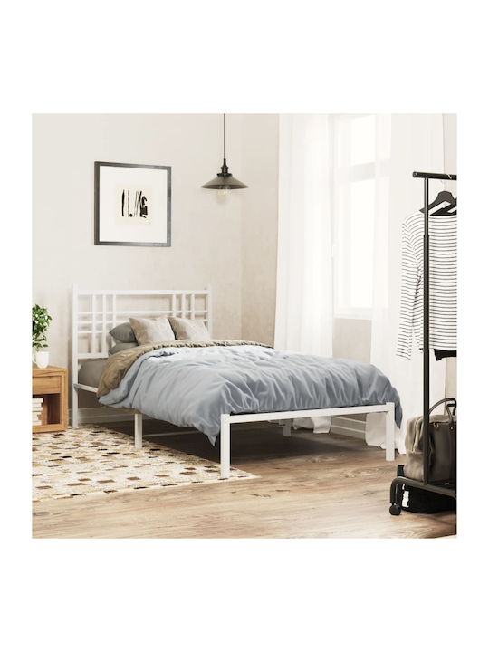 Κρεβάτι Μονό Μεταλλικό Λευκό με Αποθηκευτικό Χώρο & Τάβλες για Στρώμα 90x190cm