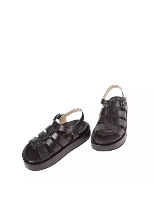 Paloma Barceló Leather Women's Flat Sandals Flatforms in Black Color