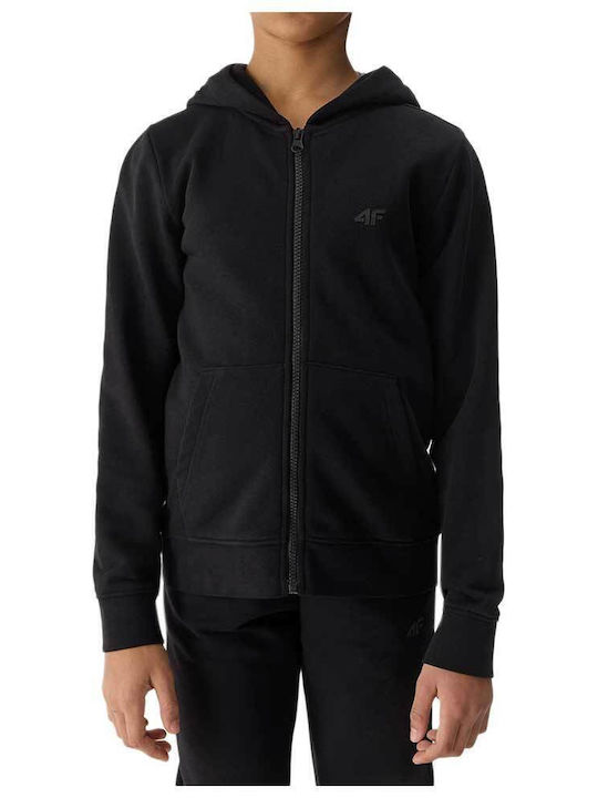 Kids Cardigan Cotton with Hood Black