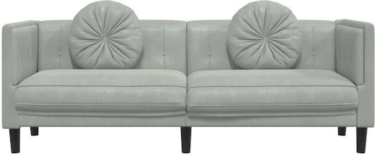 Three-Seater Velvet Couch Light Gray with Decorative Pillows 193.5x77x70 cm