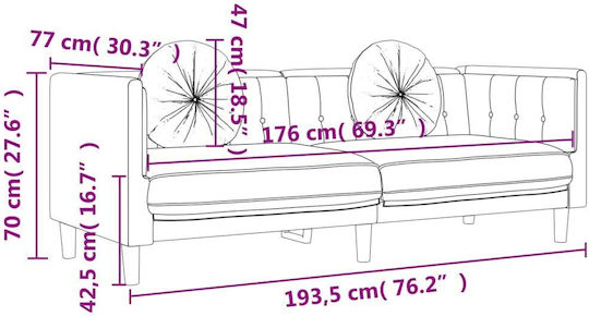Three-Seater Velvet Couch Light Gray with Decorative Pillows 193.5x77x70 cm