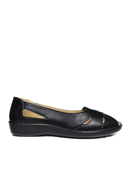 Leather Women's Flat Sandals Anatomic in Black Color