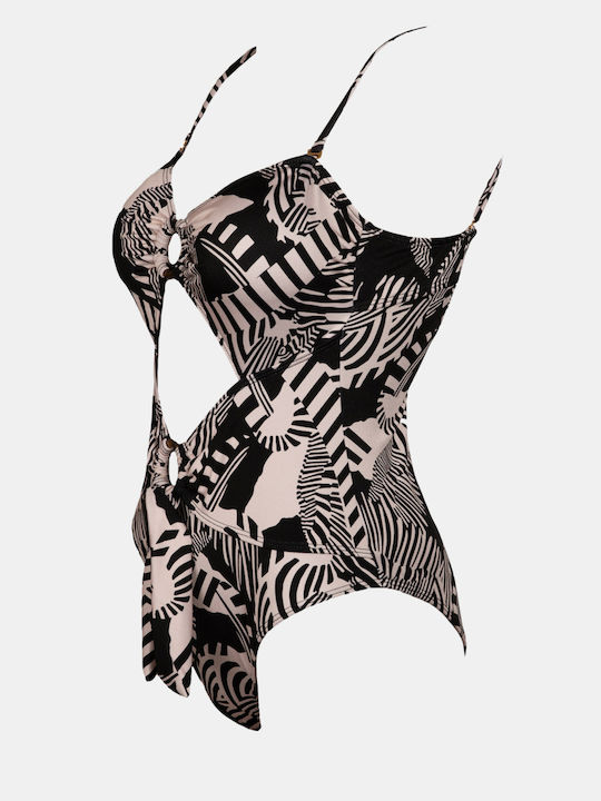 Strapless Ολόσωμο Μαγιό με Ανοίγματα Μαύρο