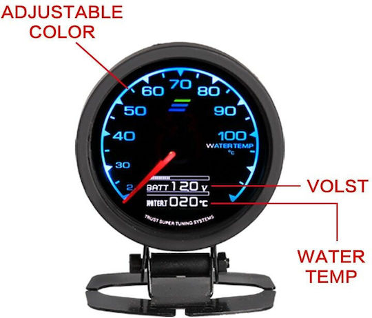 Car Dashboard Water Temperature and Voltmeter Digital Instrument 62mm