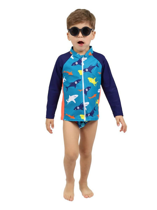 Waves Kids Swimwear UV Long Sleeve Shirt Blue