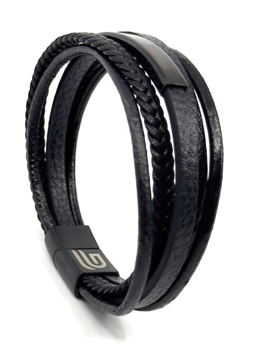 Lgd-br-2074 Δερματινο Βραχιολι Legend Accessories Χρωμα Μαυρο Μαυρη Μαγνητικη Πορπη Ανοξειδωτο Ατσαλι