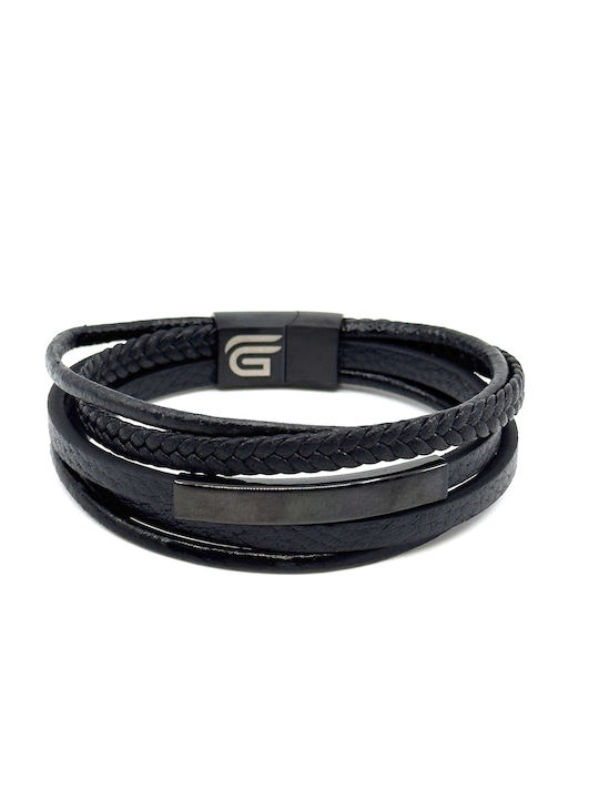 Lgd-br-2074 Δερματινο Βραχιολι Legend Accessories Χρωμα Μαυρο Μαυρη Μαγνητικη Πορπη Ανοξειδωτο Ατσαλι