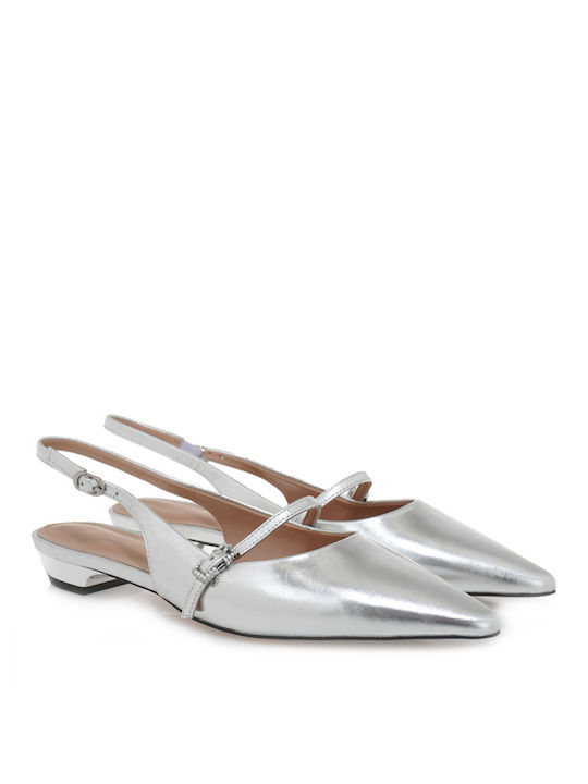 Alessandra Bruni Leather Pointy Slingback Ballerinas Silver