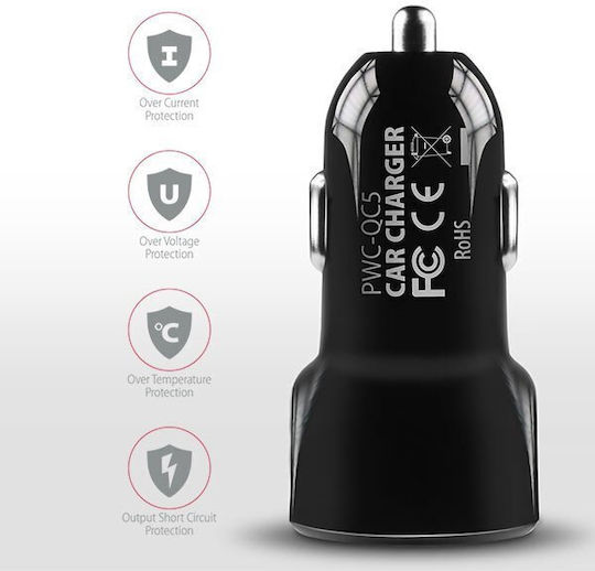 Axagon Auto-Ladegerät 30W Schnellladung mit Anschlüssen: 2xUSB Schwarz Farbe