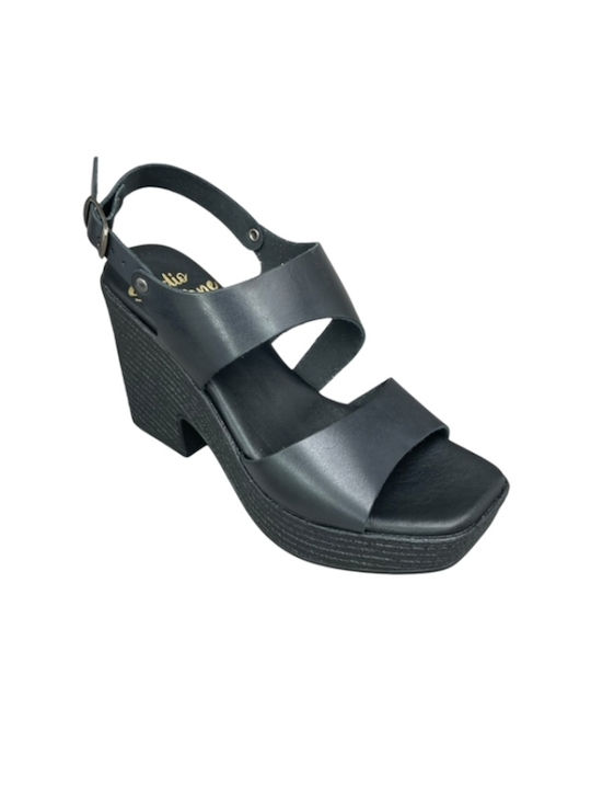 Studio Scarpe Leder Damen Sandalen Anatomisch in Schwarz Farbe