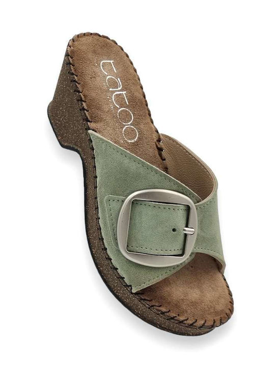 Piele Mule cu cu talpă joasă Toc în Culoare Verde