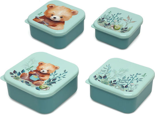 Little Bear Mint Food Containers Set of 4 Kiokids 4187