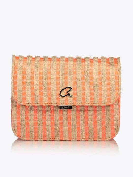 Straw Crossbody Bag Silvana Striped Design Orange