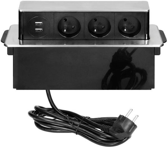 Orno Dreifach Gemauerte Steckdose mit 2 USB-Anschlüssen Schwarz