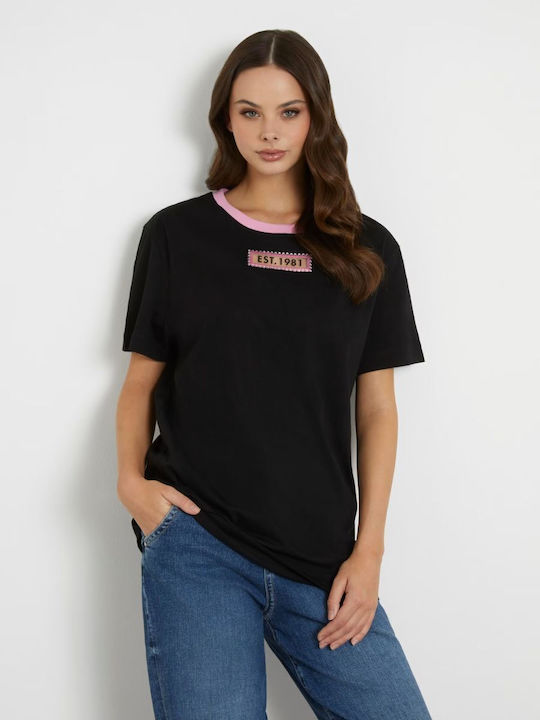 Guess Γυναικείο T-shirt με Διαφάνεια Μαυρο