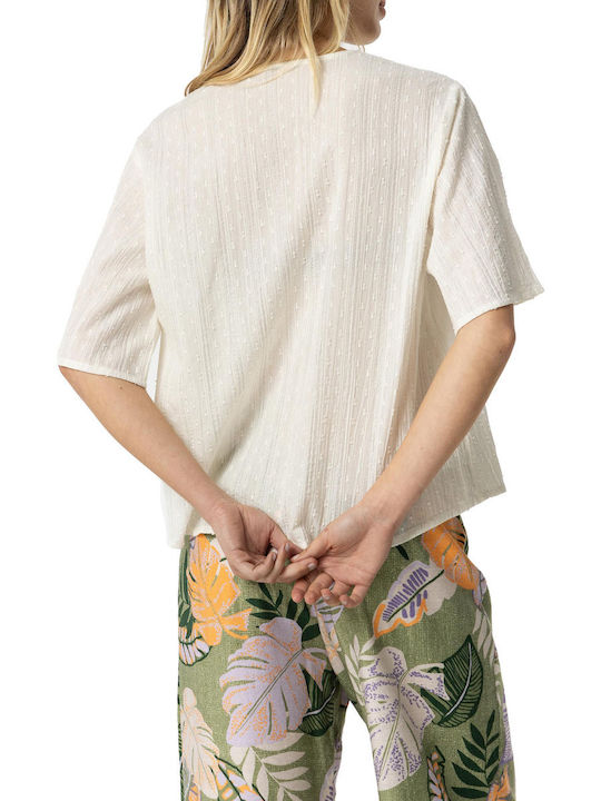 Tiffosi Damen Bluse mit V-Ausschnitt Ecru