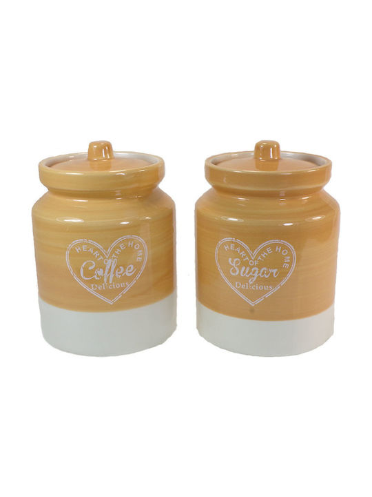 Karvounis Set of 2 Sugar Coffee Jars with Lid Ceramic Beige 11.5x11.5x17cm 2 Pieces