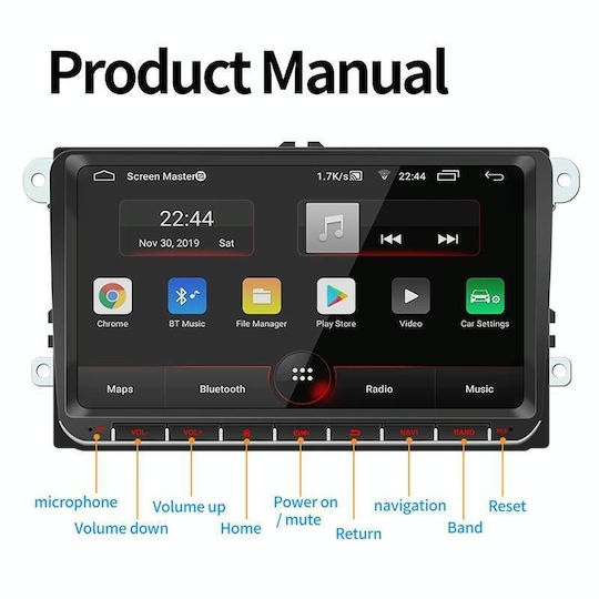 Auto-Audiosystem 2DIN (Bluetooth/USB/AUX/WiFi/GPS/Apple-Carplay/Android-Auto) mit Touchscreen 9"