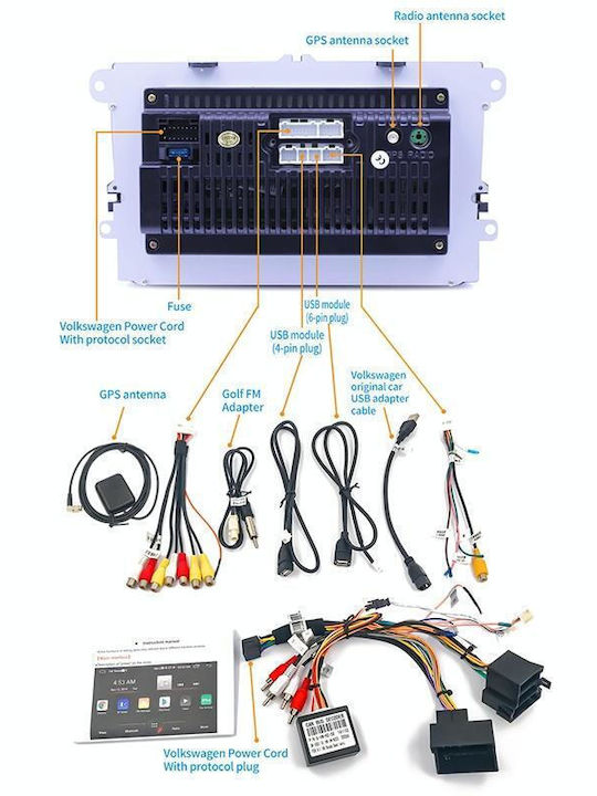 Sistem Audio Auto 2DIN (Bluetooth/USB/AUX/WiFi/GPS/Apple-Carplay/Android-Auto) cu Ecran Tactil 9"
